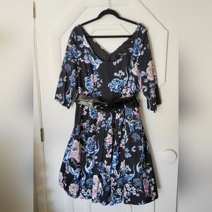 City Chic Navy Crane & Floral Tea Dress 20